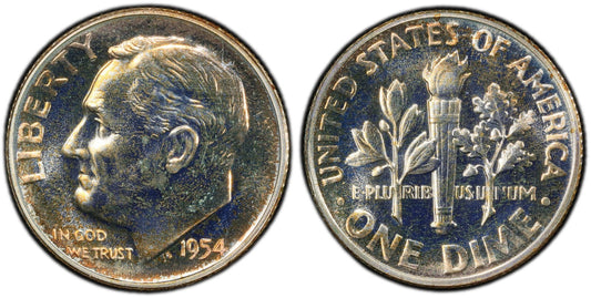 Toned 1954 PR 66 Silver Roosevelt Dime PCGS Graded Authentic Certified 410