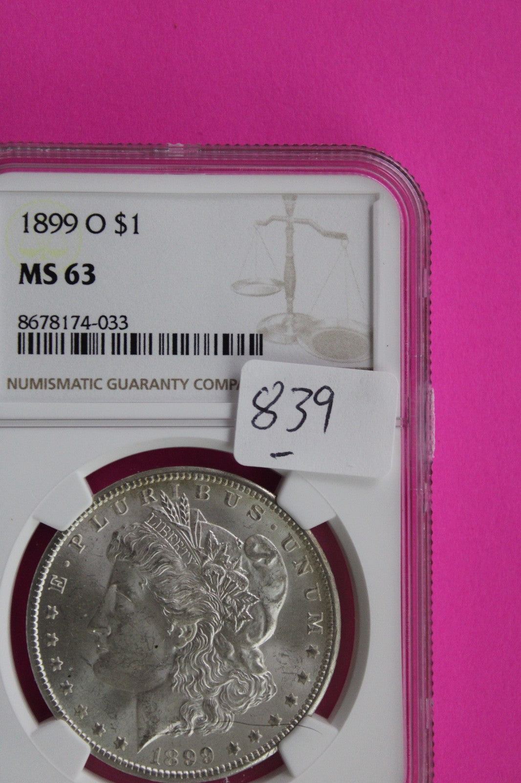 1899 O MS 63 Liberty Morgan Silver Dollar NGC Certified Graded Authentic 839