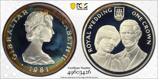Toned 1981 PR 68 DCAM Crown Gibraltar Princess Diana Royal Wedding PCGS Slab 609
