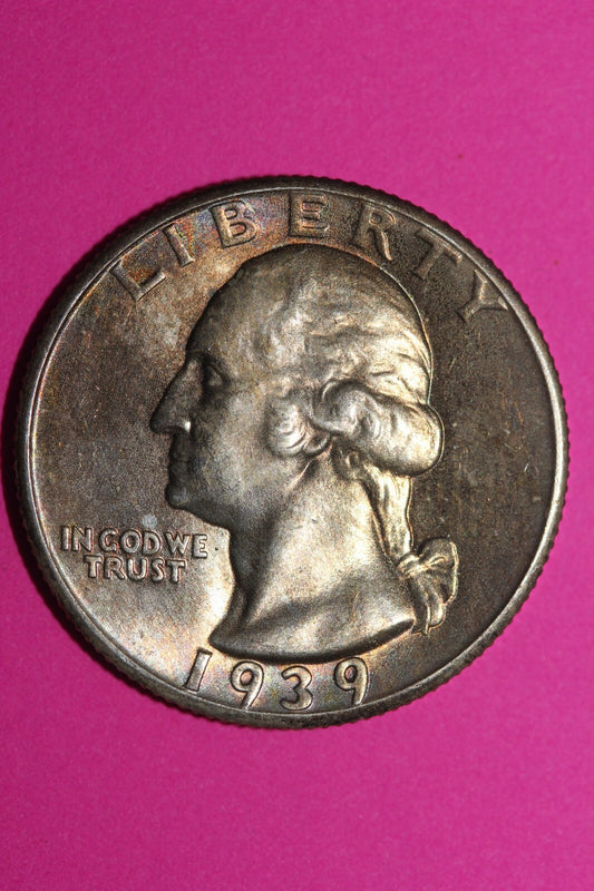 Toned 1939 P George Washington Silver Quarter Coin Guaranteed Authentic 1051