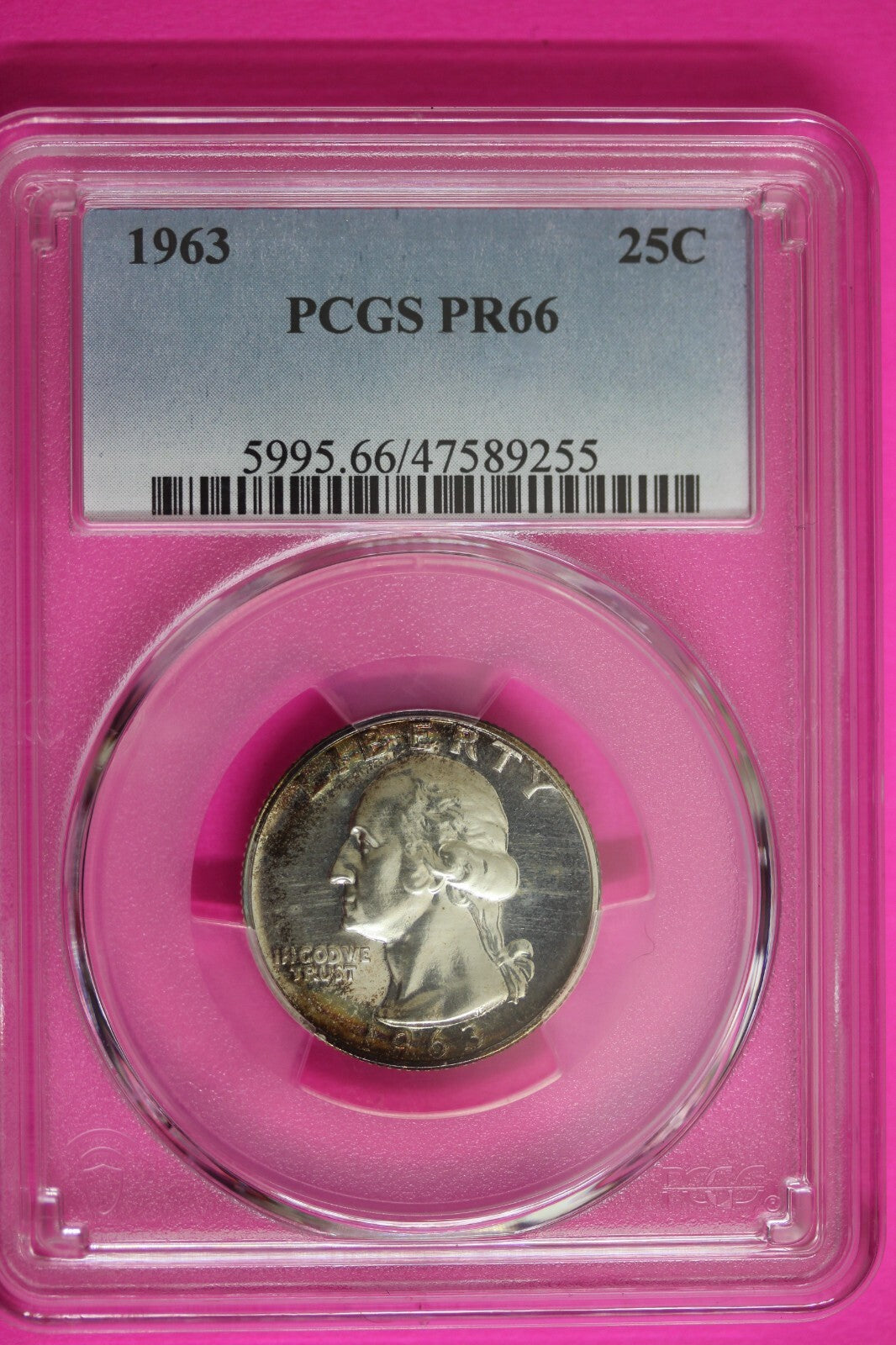 Rainbow Toned 1963 PR 66 George Washington Quarter PCGS Trueview Slab 424