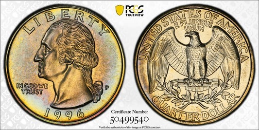 Toned 1996 P MS 66 Washington Quarter PCGS Graded Certified Authentic Slab 104