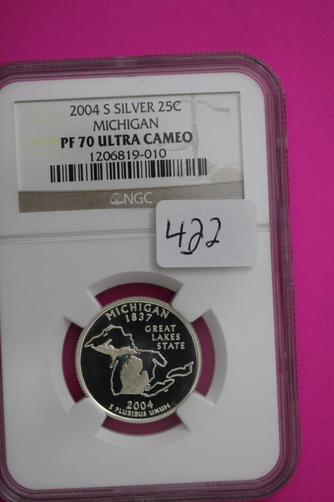 2004 S PF 70 Michigan Silver State Quarter NGC Certified Authentic Slab 422