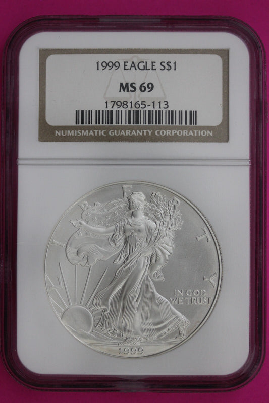 1999 MS 69 Silver Eagle Coin 1 OZ .999 NGC Graded Certified Authentic Slab 493