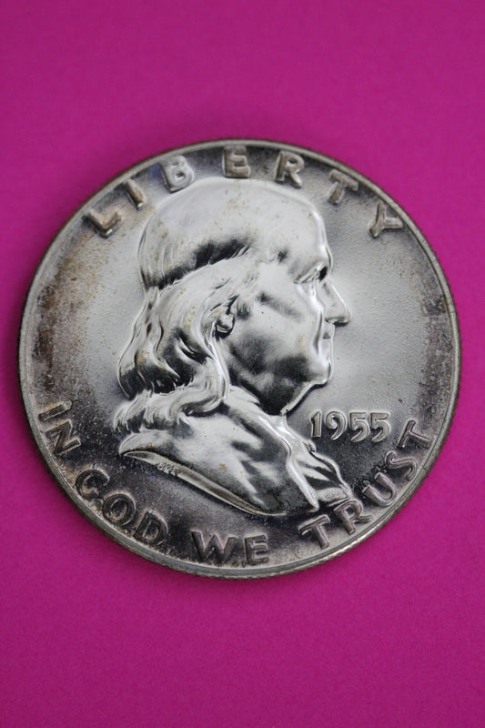 Toned 1955 Proof Ben Franklin Half Dollar Silver Coin Guaranteed Authentic 1789