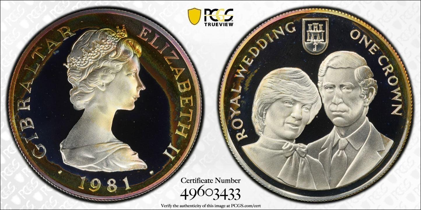 Toned 1981 PR 68 DCAM Crown Gibraltar Princess Diana Royal Wedding PCGS Slab 643