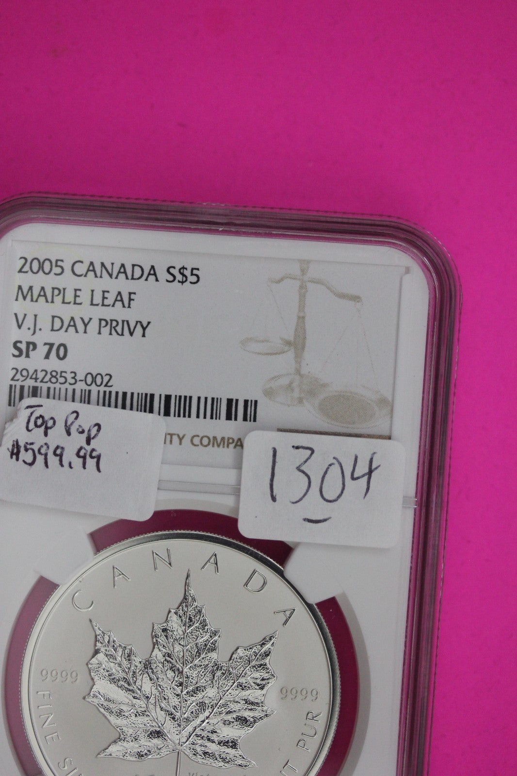 Top Pop 2005 SP 70 Canada V.J. Day Privy Maple Leaf $5 NGC Certified Slab 1304