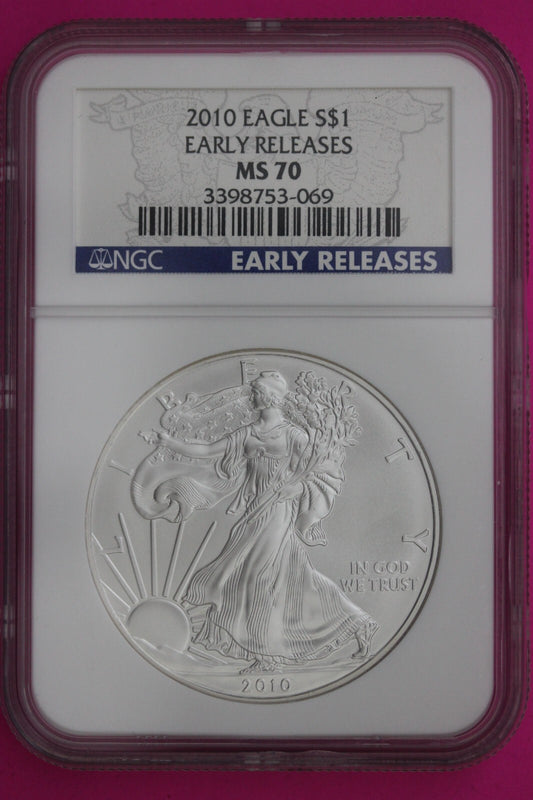 2010 MS 70 Silver Eagle Coin 1 OZ .999 NGC Certified Graded Authentic Slab 553