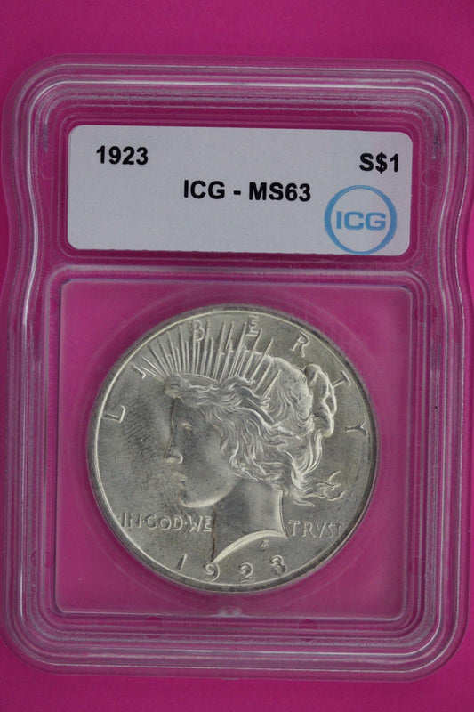 1923 P MS 63 Liberty Peace Silver Dollar ICG Certified Graded Authentic Slab 858