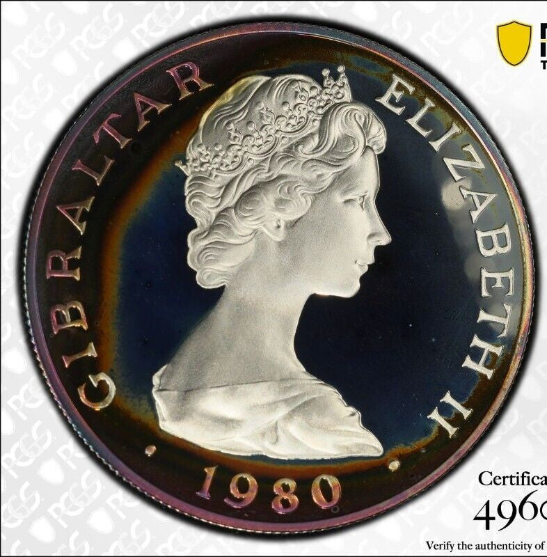 Toned 1981 PR 68 DCAM Crown Gibraltar Admiral Nelson Battle Trafalgar PCGS 594