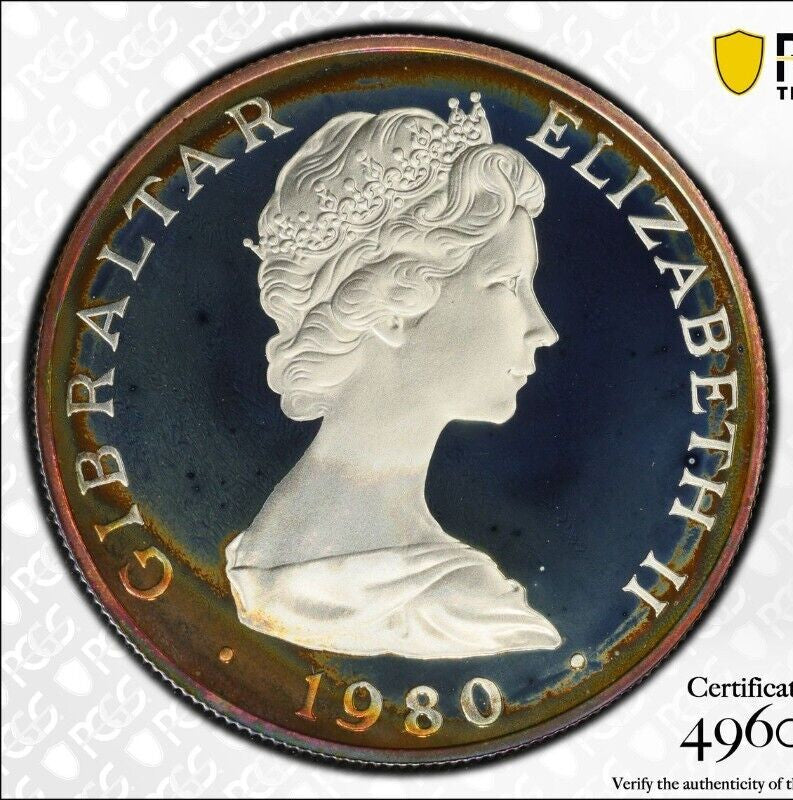 Toned 1980 PR 68 DCAM Crown Gibraltar  PCGS Queen Elizabeth 80th Birthday 491