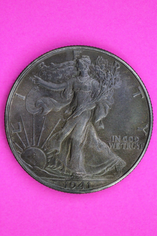 Toned High Grade 1941 D Walking Liberty Walker Half Dollar Coin Authentic 1816