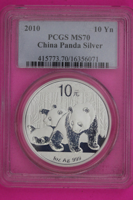 2010 MS 70 China Panda 1 OZ Silver Coin PCGS Certified Graded Authentic Slab 942
