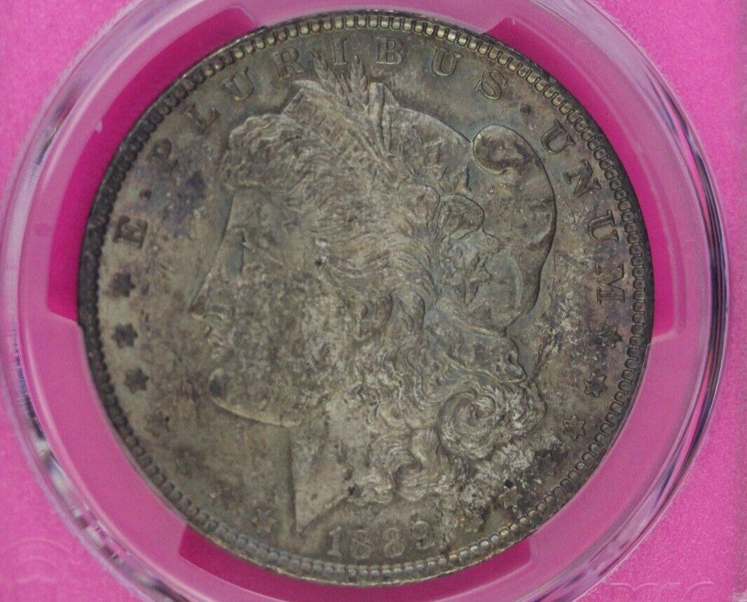 Toned 1889 P MS 63 Morgan Liberty Silver Dollar PCGS Certified Slab 34