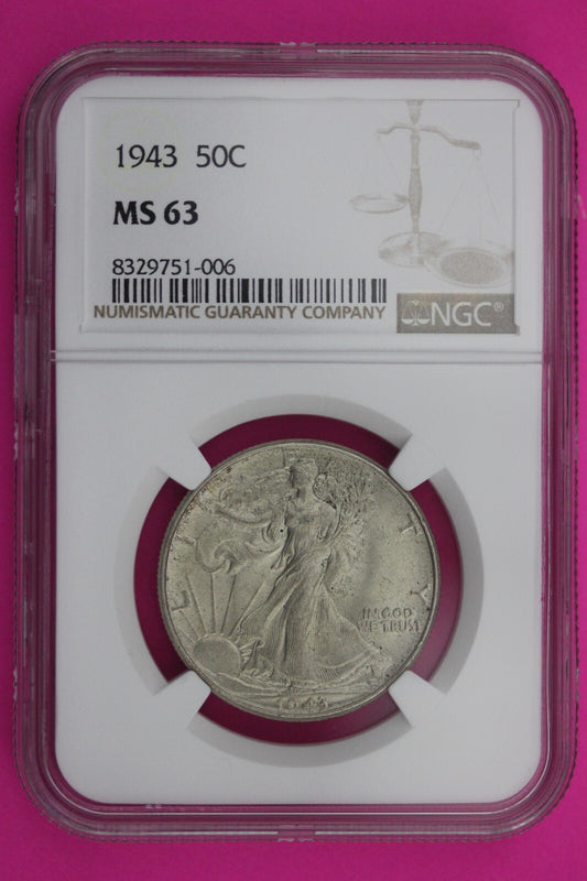 1943 P MS 63 Walking Liberty Half Dollar NGC Graded Certified Authentic 209