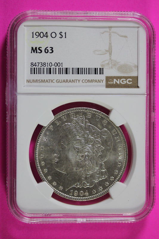 1904 O MS 63 Liberty Morgan Silver Dollar NGC Graded Authentic Certified Slab 42