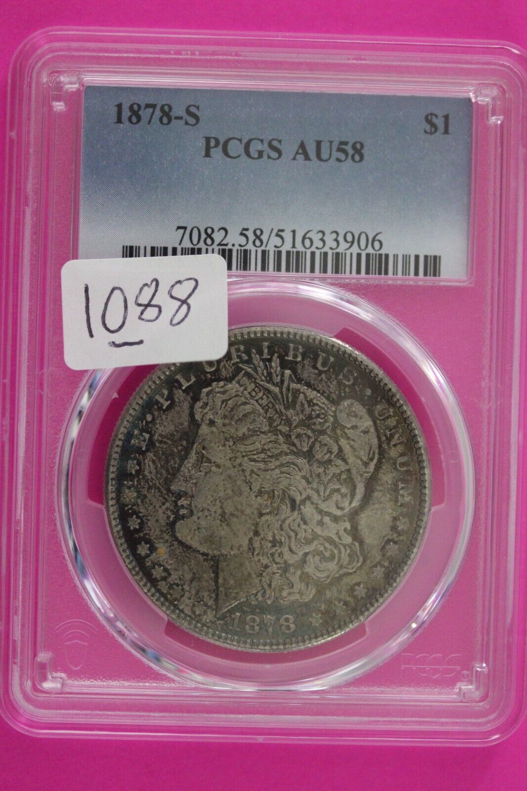 Toned 1878 S AU 58 Liberty Morgan Silver Dollar Coin PCGS Graded Certified 1088