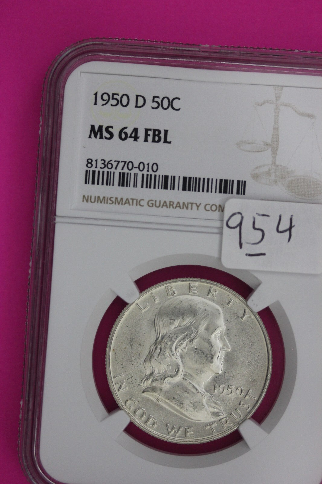 Full Bell Lines 1950 D MS 64 FBL Ben Franklin Half Dollar Silver Coin NGC 954