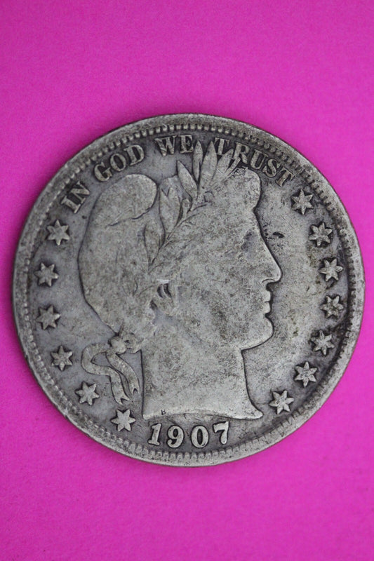 1907 S Barber Liberty Half Dollar Scarce Semi Key Date Silver Old Coin 0029