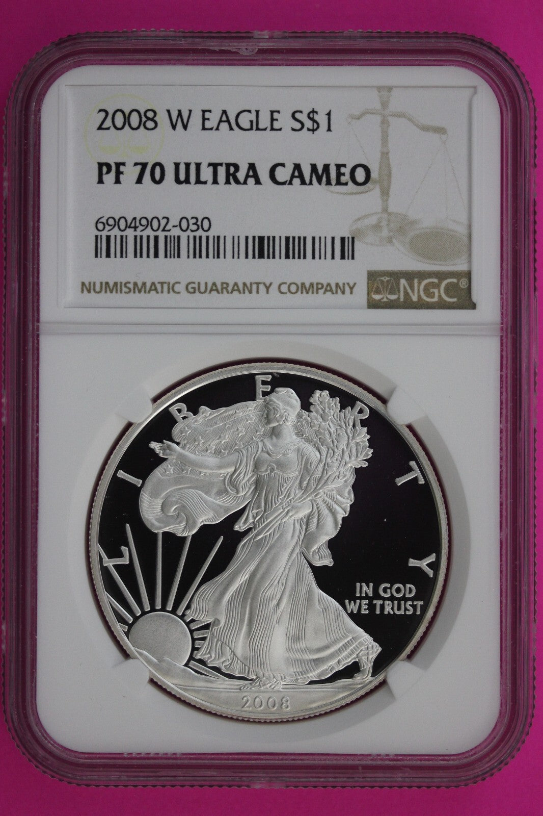 2008 W PF 70 Silver American Eagle Ultra Cameo Authentic Proof Coin NGC 1117