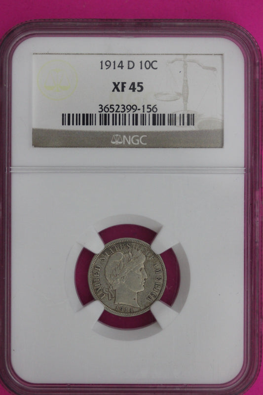 1914 D XF 45 Barber Liberty Dime NGC Certified Graded Authentic Genuine 1269