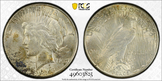 Toned 1923 S MS 62 Peace Silver Dollar PCGS Graded Certified Authentic Slab 674
