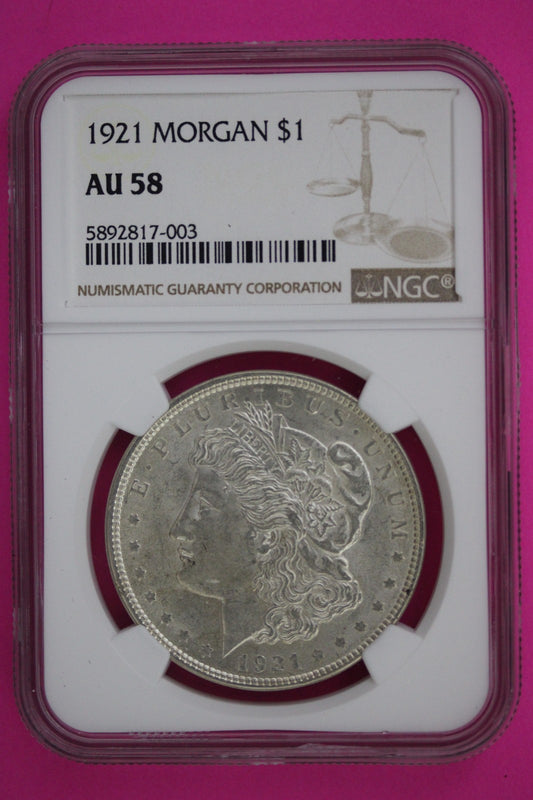 1921 P AU 58 Liberty Morgan Silver Dollar NGC Certified Graded Authentic 02