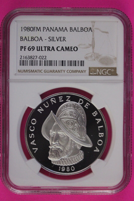 1980 Panama PF 69 Ultra Cameo Proof Silver Balboa NGC Certified Graded Slab 1005