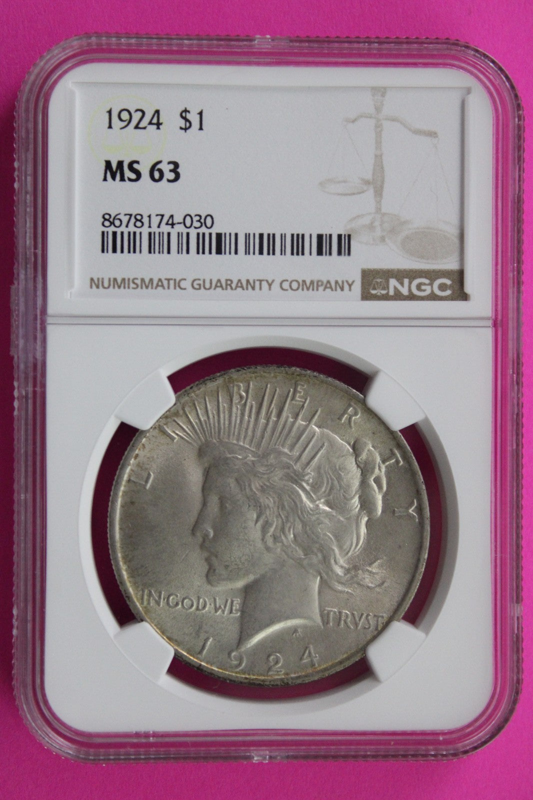 1924 P MS 63 Liberty Peace Silver Dollar NGC Certified Graded Authentic 725