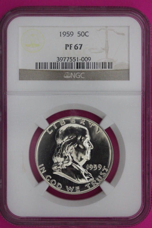 1959 PF 67 Ben Franklin Half Dollar High Grade Proof Silver Coin NGC Slab 960