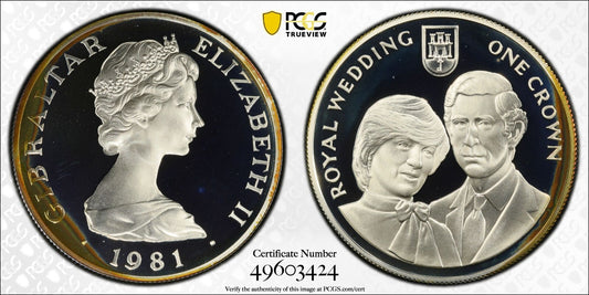 1981 PR 68 DCAM Crown Gibraltar Princess Diana Royal Wedding PCGS Silver 599