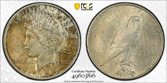 Toned 1923 P MS 62 Peace Silver Dollar PCGS Graded Certified Authentic Slab 72