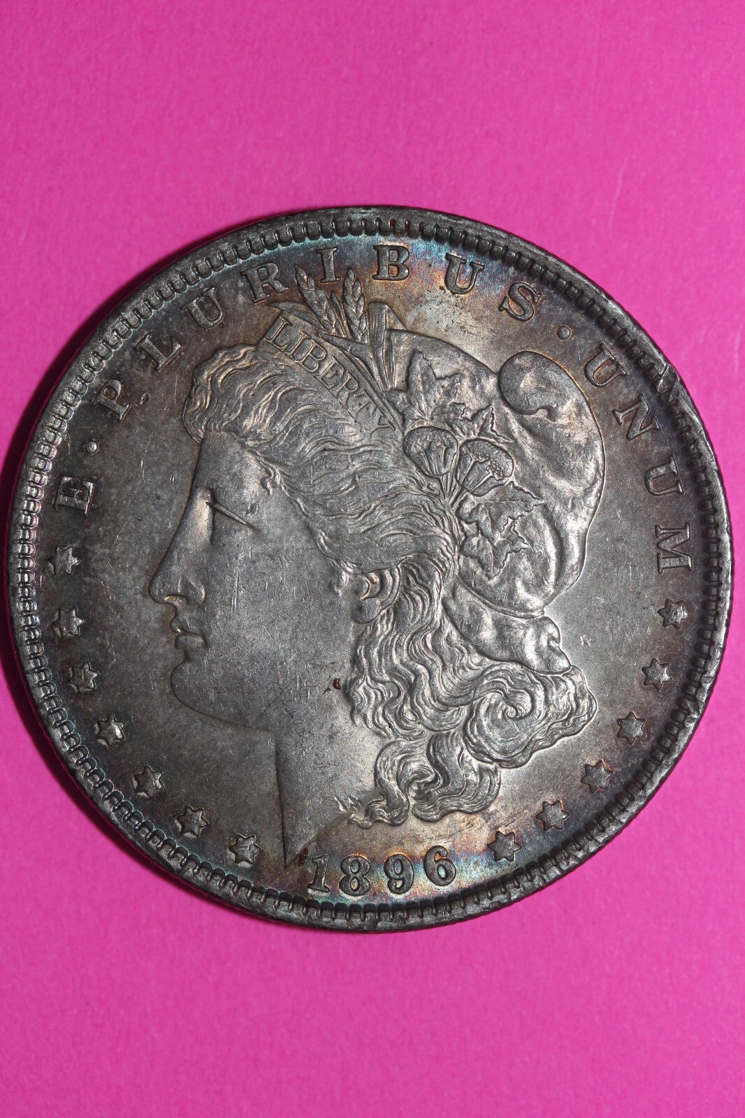 Rainbow Toned 1896 P Liberty Morgan Silver Dollar Coin Guaranteed Authentic 124N