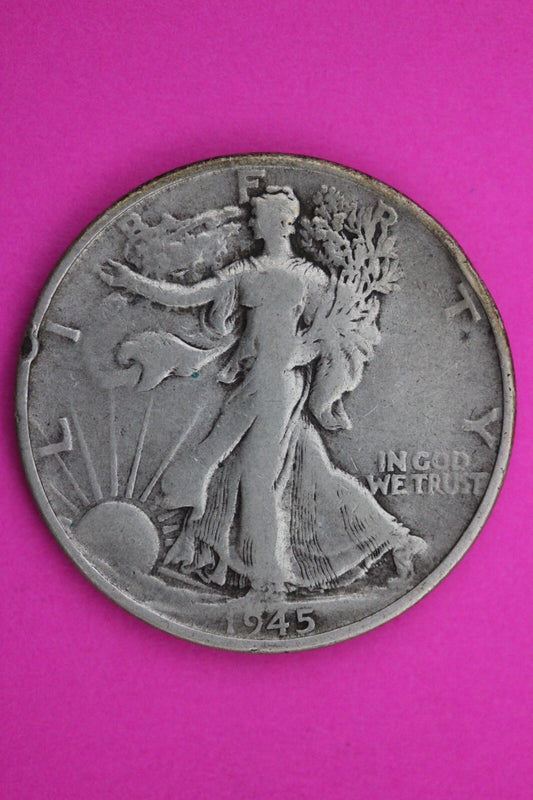1945 S Walking Liberty Walker Half Dollar Missing Designors Initials Coin 0395N