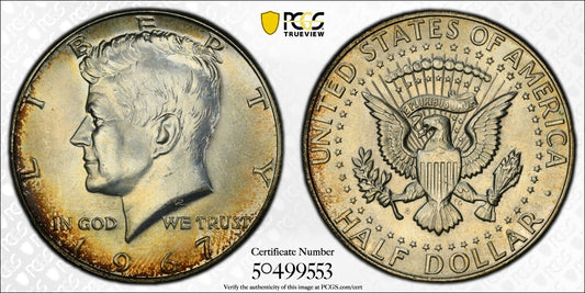 Toned 1967 Silver MS 66 John F Kennedy Silver Half Dollar PCGS Graded Slab 147