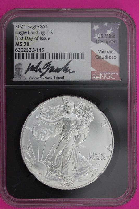 2021 T2 MS 70 Silver Eagle Michael Gaudiosa NGC Certified Graded Authentic 641
