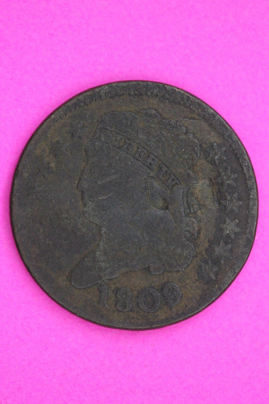1809 Bent Classic Head Half Cent Guaranteed Authentic Coin Free Shipping 1330