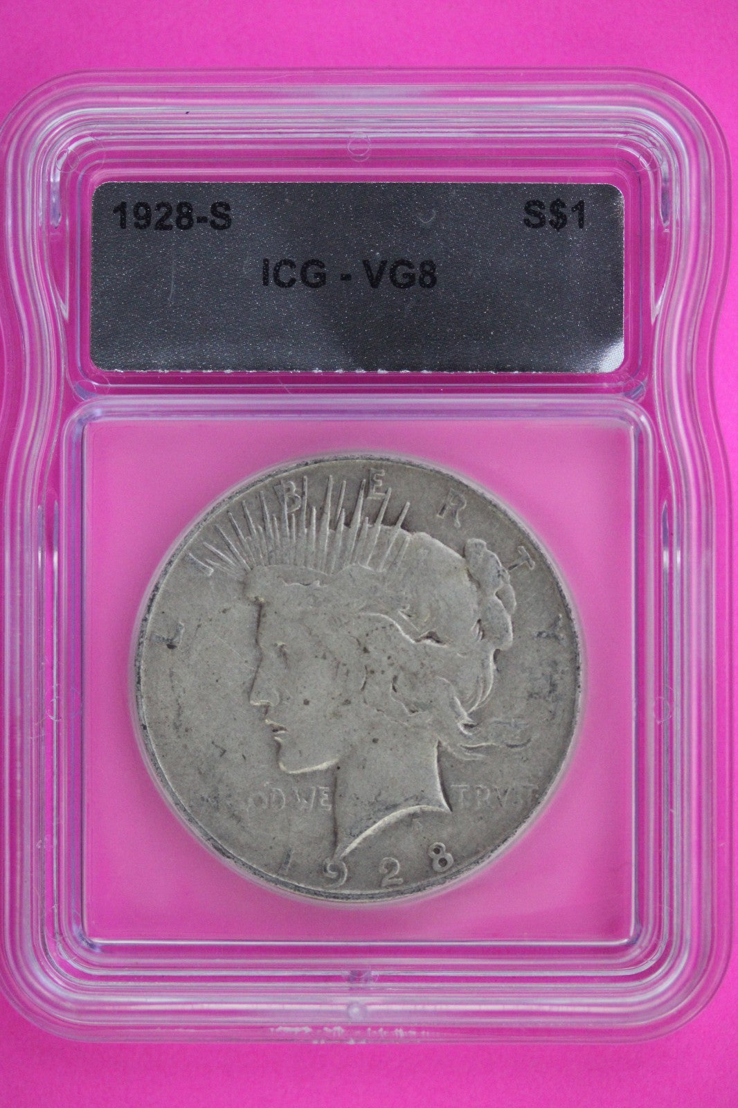 1928 S VG 8 Liberty Peace Silver Dollar ICG Certified Graded Authentic Slab 621