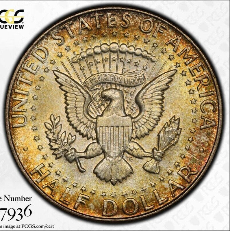 Toned Color 1964 P MS 65 John Kennedy Half Dollar PCGS Graded Truview Slab 60