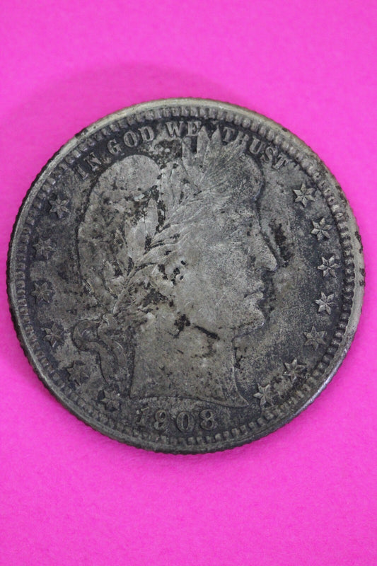 High Grade 1908 O Barber Liberty Silver Quarter Scarce Semi Key Date Coin 36