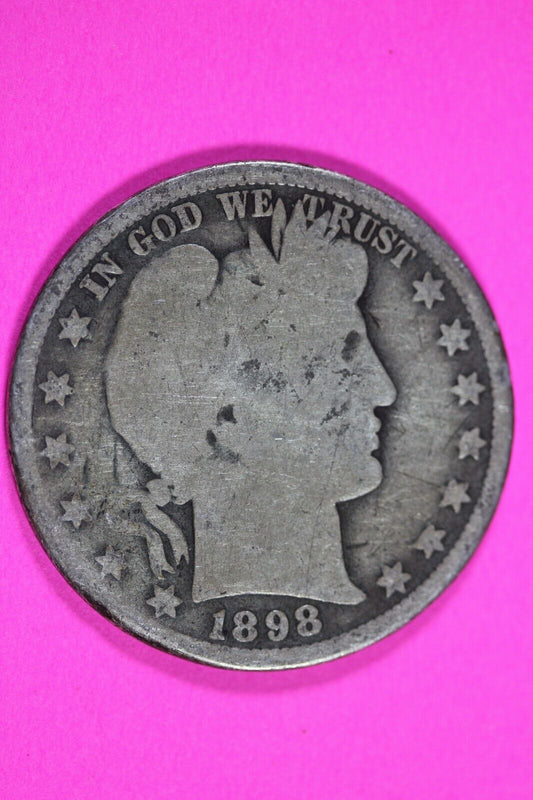 1898 O Barber Liberty Half Dollar Scarce Semi Key Date Coin New Orleans Mint 268