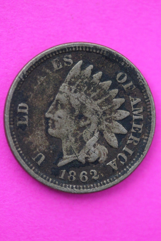 1862 Copper Nickel Indian Head Cent Penny Early Type Coin Exact Coin Pictured 56