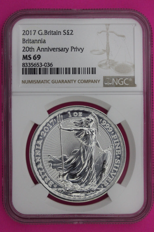 2017 MS 69 Great Britain £2 Britannia 20th Anniversary Privy NGC Graded Slab 892