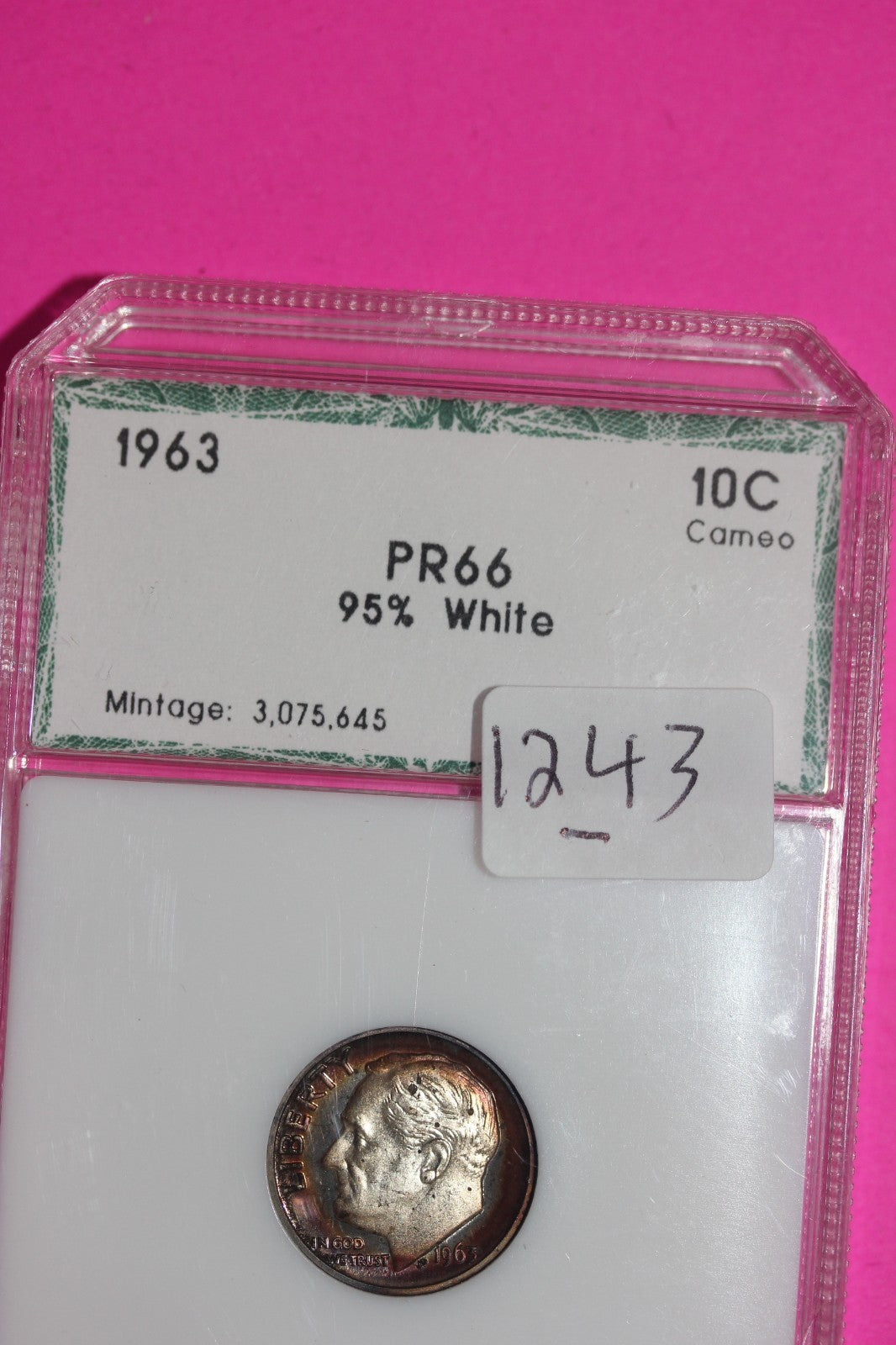 Toned 1963 Proof Silver Roosevelt Dime Guaranteed Authentic & Genuine 1243