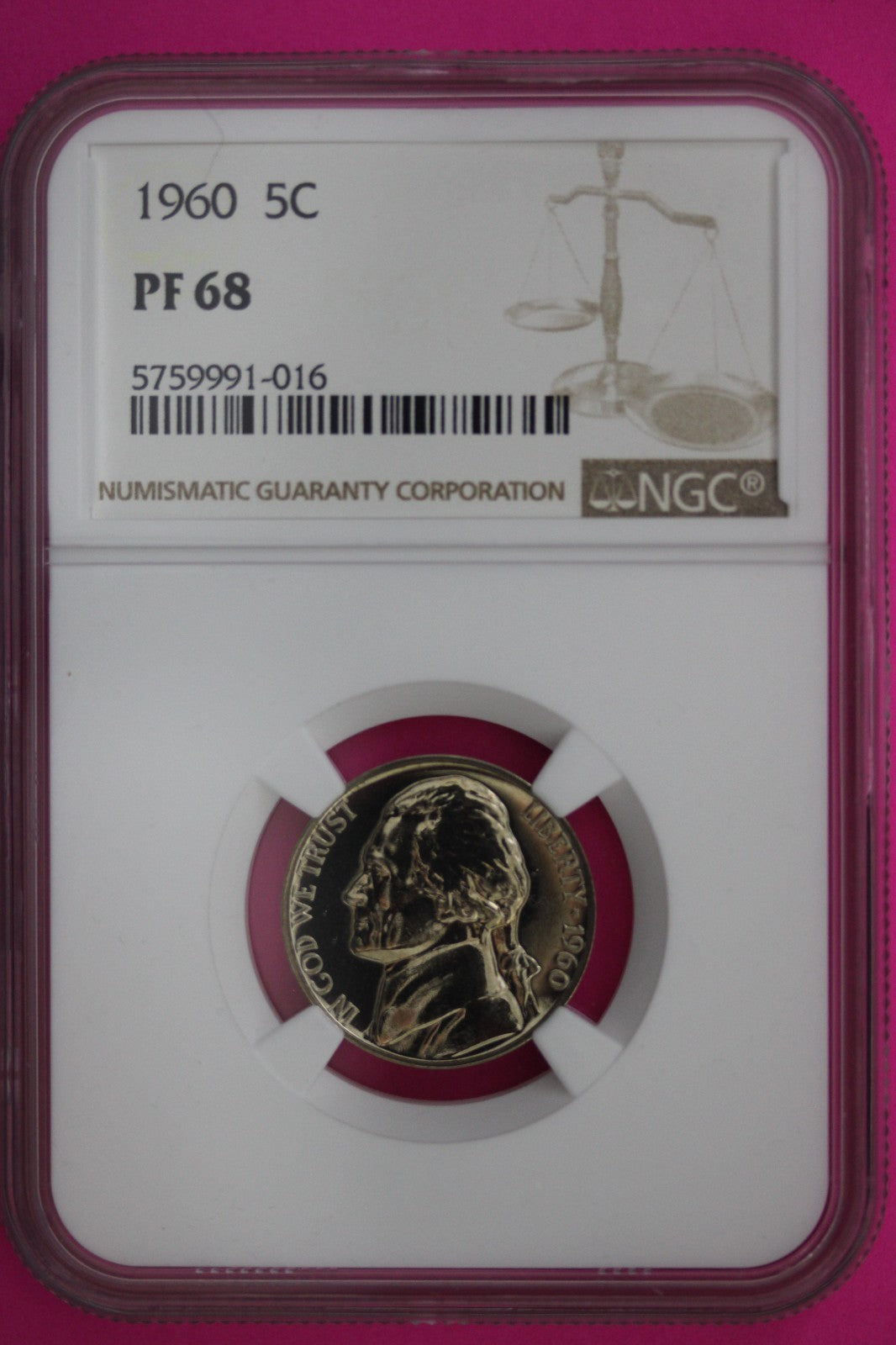 1960 PF 68 Jefferson Nickel NGC Certified Graded Authentic Genuine Slab 330