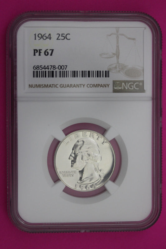 1964 PF 67 Proof Washington Silver Quarter NGC Certified Graded Authentic 285