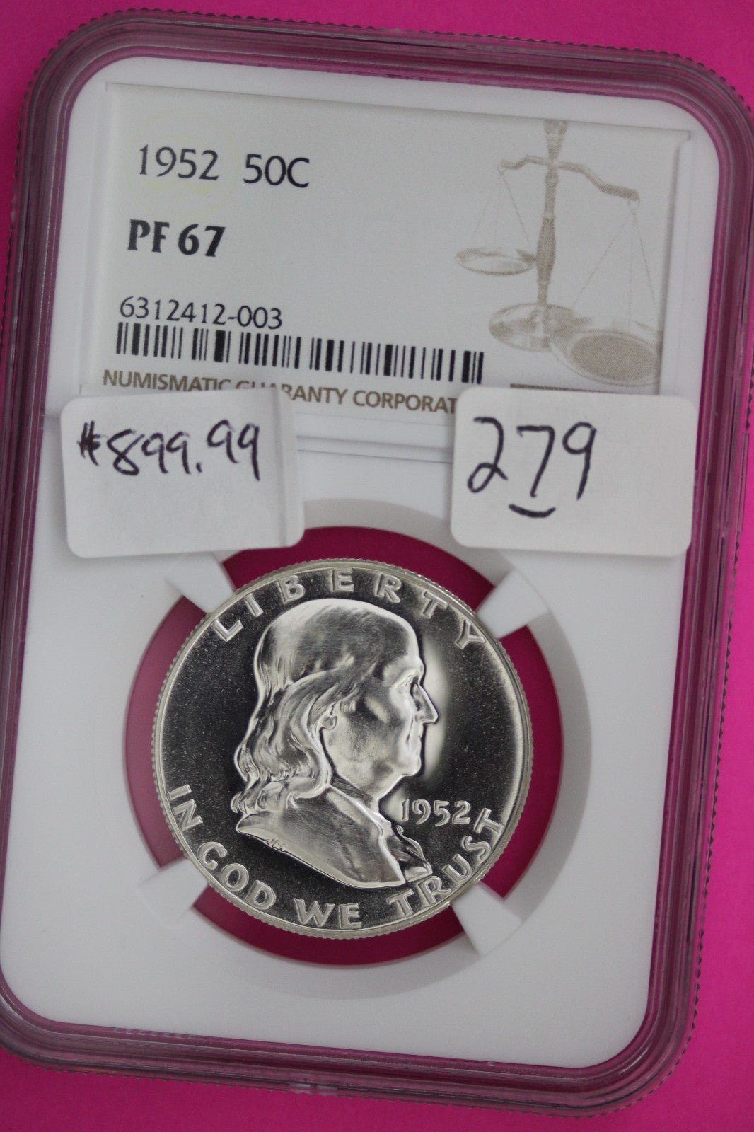 1952 PF 67 Ben Franklin Silver Half Dollar NGC Certified Graded Authentic 279