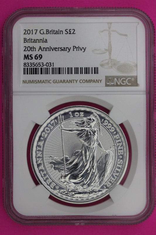 2017 MS 69 Great Britain £2 Britannia 20th Anniversary Privy NGC Graded Slab 884