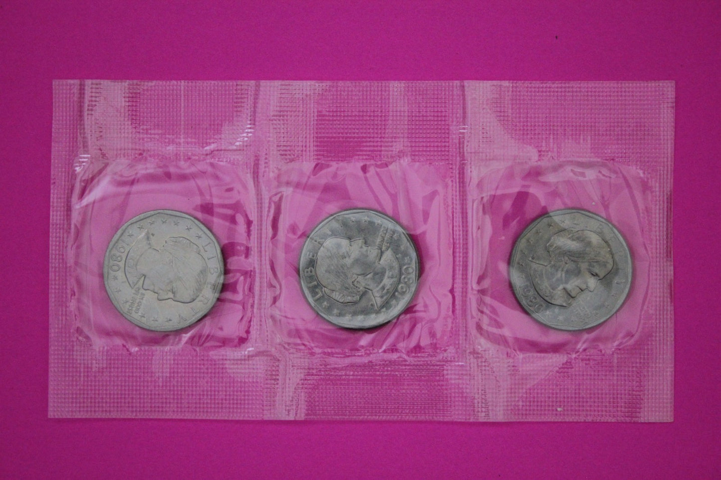 1980 Susan B Anthony Dollar Souvenir Set P D S 3 BU Dollar Coins Authentic 9042