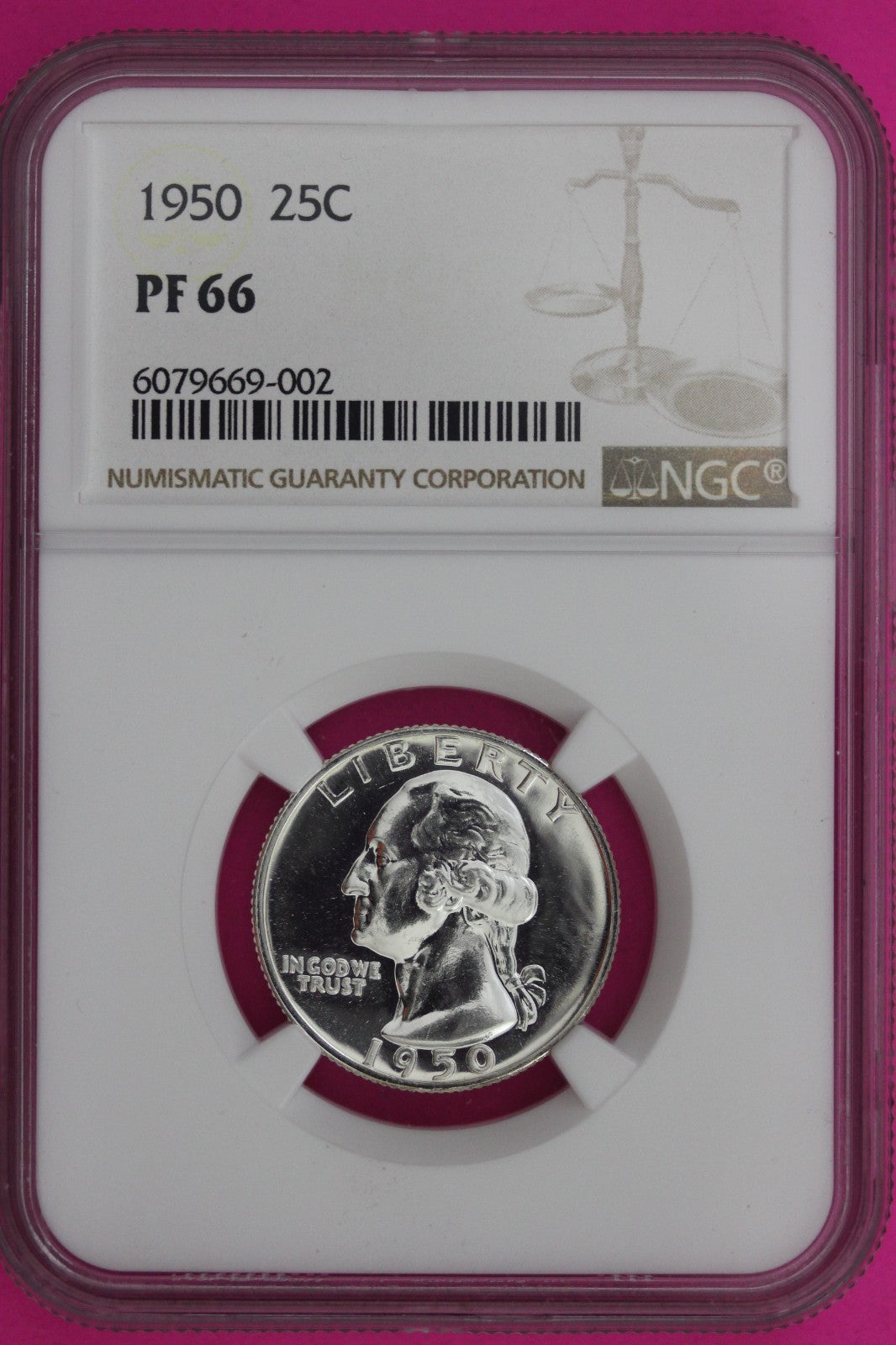 1950 PF 66 Washington Silver Quarter NGC Certified Graded Authentic Slab 1260